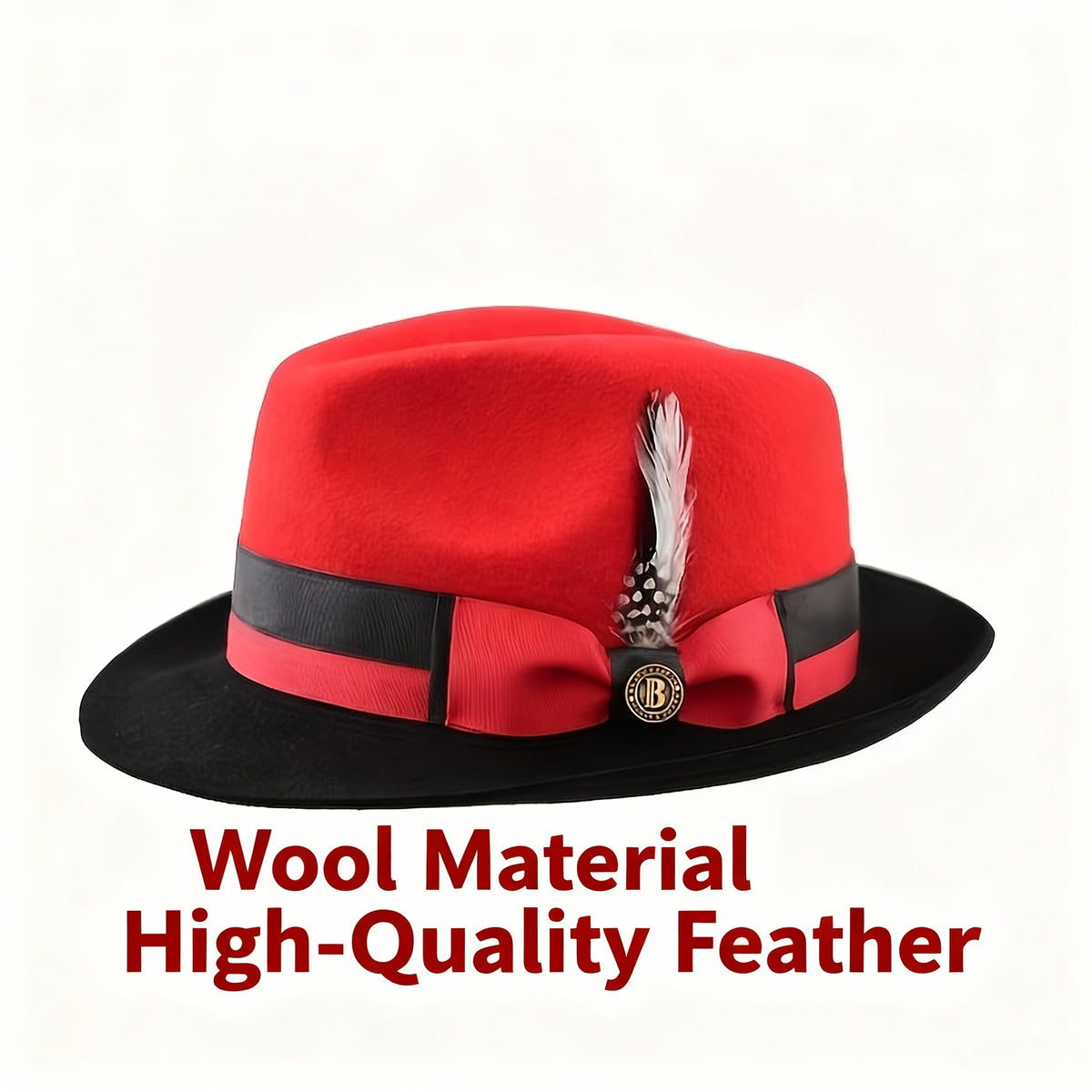 Men's Vintage British Gentleman Top Hat – Cashmere Wool Blend Adjustable 57-60cm, Classic Fall Winter Dress Hat in Black White Red Yellow, Stylish Gift for Men Birthdays Holidays