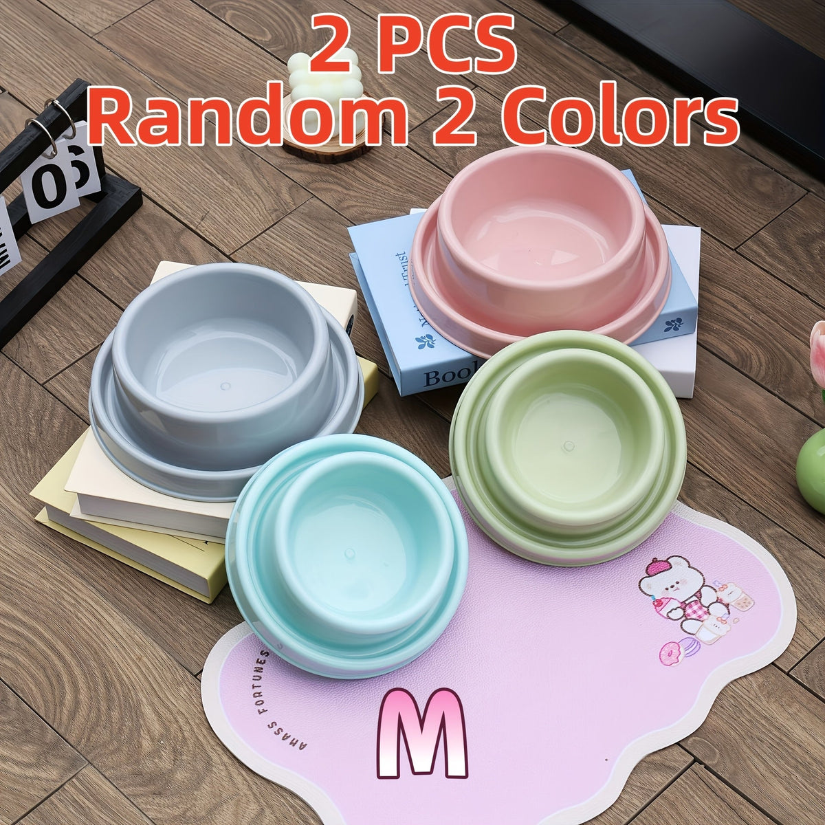Ant-Proof Elevated Pet Bowl Set 2pcs – Non-Slip Spill-Resistant Plastic Feeding Dish for Small & Medium Dogs and Cats, Anti-Tip Stable Base, Easy Clean Indoor Outdoor Travel Feeder, Random Colors