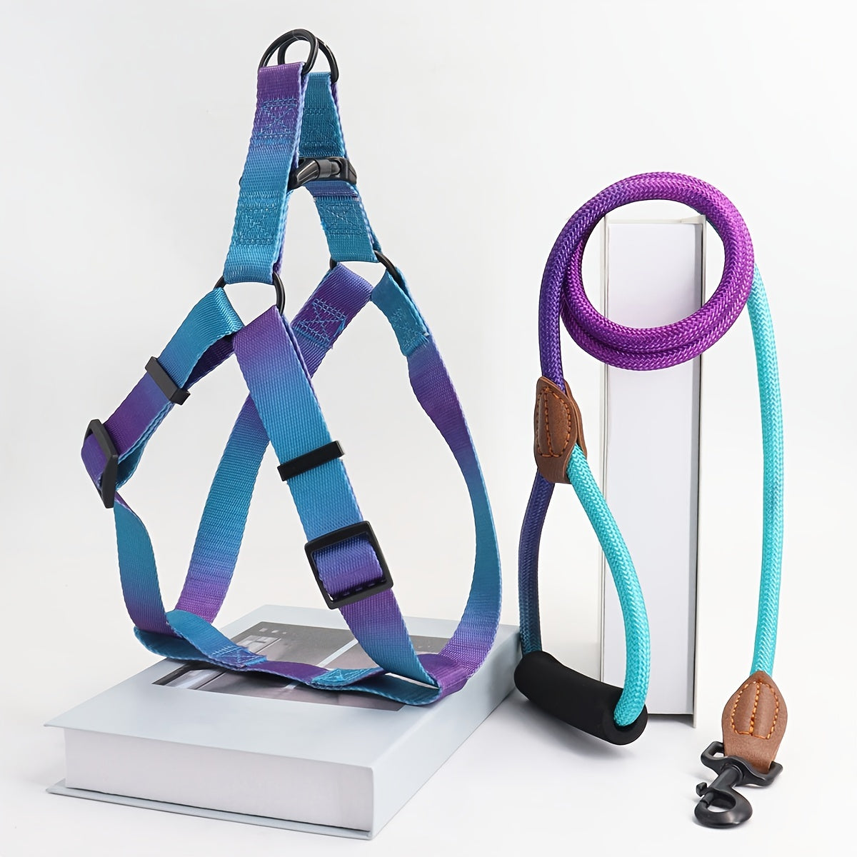 Colorful Pet Chest Harness & Leash Set for Cats & Dogs – All-Season Universal Adjustable Back Harness for Indoor & Outdoor Use – No-Pull Vest Harness for Small Medium Pets, No Battery Required