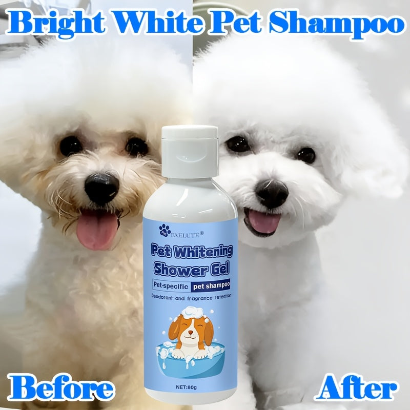 Pet Whitening Shampoo for White Fur Dogs & Cats - Professional Brightening Coat Cleanser to Remove Yellow Stains & Odor, Natural Mild Formula Safe for Sensitive Skin, Puppies & Kittens, 80g Grooming Shampoo