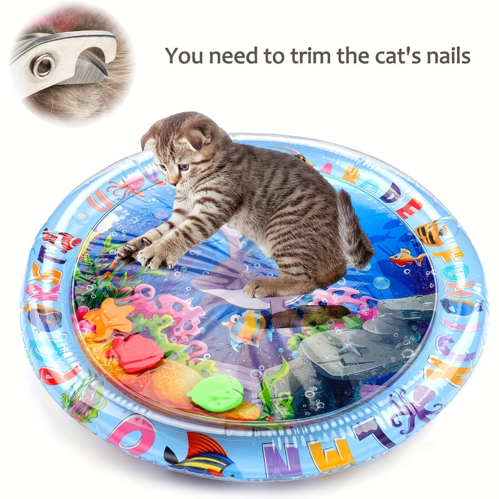 Interactive Cat Water Play Mat with Floating Fish – Splash-Proof PVC Sensory Toy for Indoor Cats, No Battery Needed, Boredom Relief Fun Cat Pad for Medium Breeds