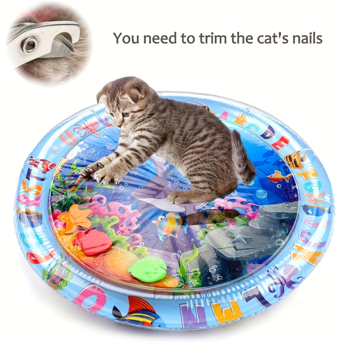 Interactive Cat Water Play Mat with Floating Fish – Splash-Proof PVC Sensory Toy for Indoor Cats, No Battery Needed, Boredom Relief Fun Cat Pad for Medium Breeds