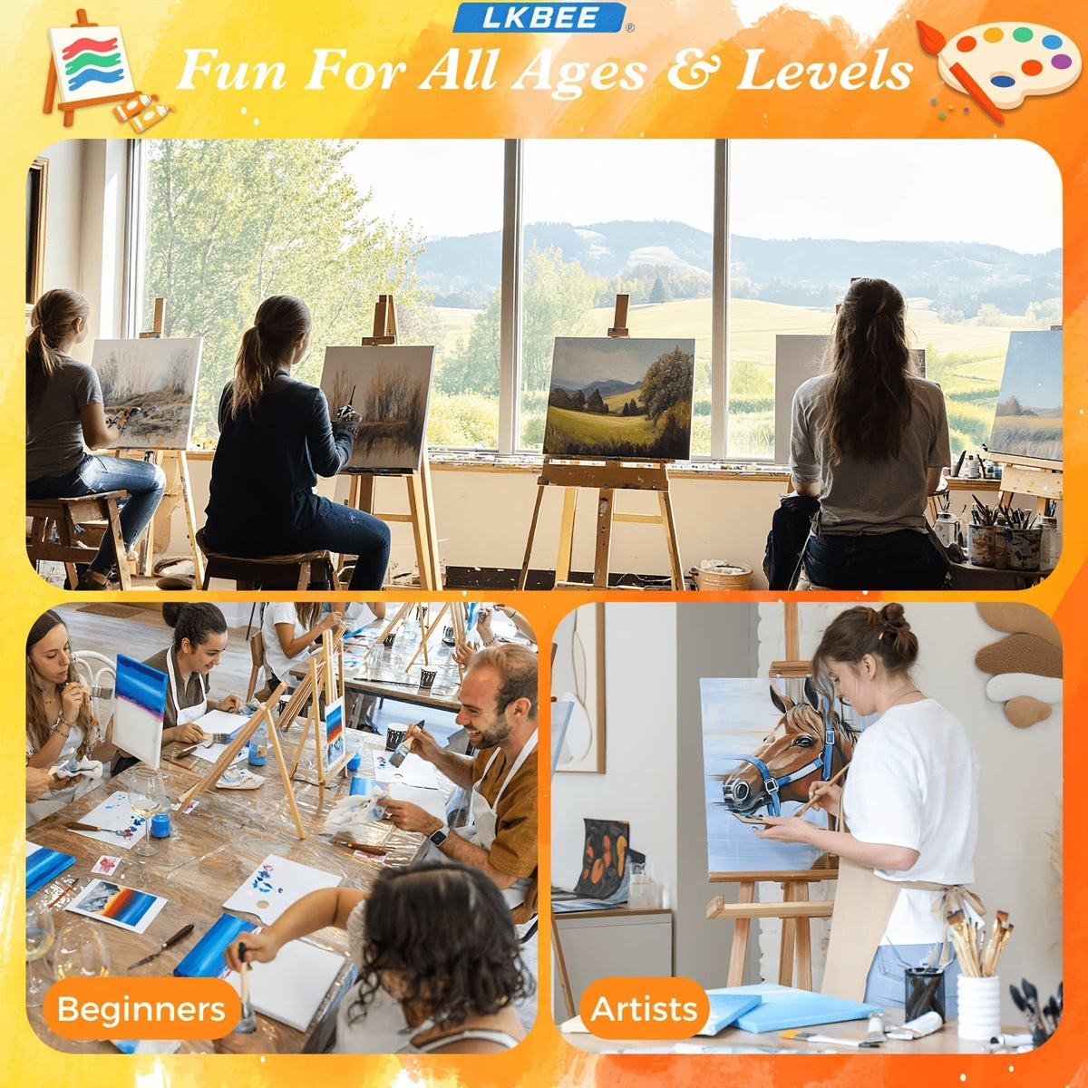 Stretched Canvas Board Set Round & Square Multi-Size Combo – 5 to 20 Piece Packs in 10x10, 11x14, 12x12, 16x16 & More – Ideal for Acrylic Pouring, Wet-on-Wet, Oil Painting & Classroom Teaching