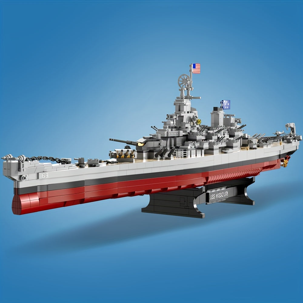 2228pcs USS Missouri Battleship Building Block Set - Military Series Historical Warship Model Kit for Adults, WWII Navy Display Collection, Hobbyist Gift for Men | FC4203 Construction Brick Set