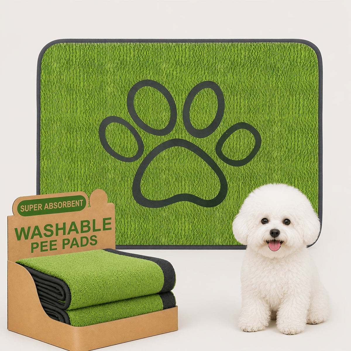 Washable Dog Pee Pad Reusable Non-Slip Training Mat - Super Absorbent Polyester Puppy Pad for Crate Sofa & Floor, Tear-Resistant Machine Washable Puppy Training Pads for Small Medium Dogs, S & L Sizes