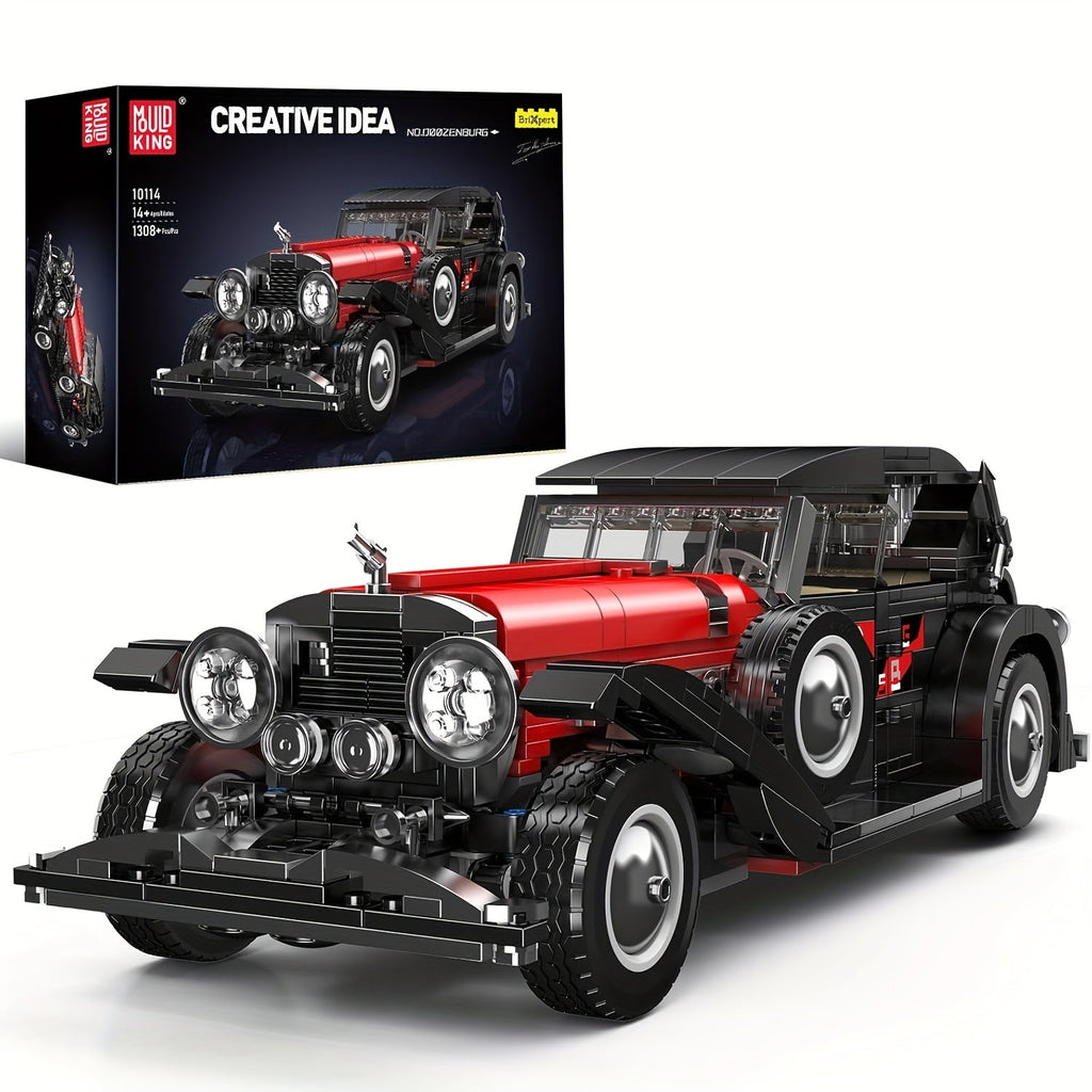 Mould King 10114 MOC Vintage Classic Car Building Kit – 1308 Pieces Model Building Blocks Set – Compatible Collectible Display Gift for Adults & Enthusiasts