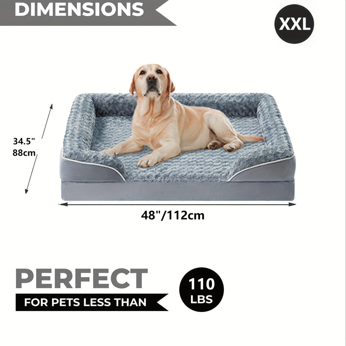 Orthopedic Dog Bed Extra Large Washable – C-Shape Memory Foam Sofa with Removable Cover, Nonskid Bottom & Bolster Support for Large & Giant Dogs, Grey