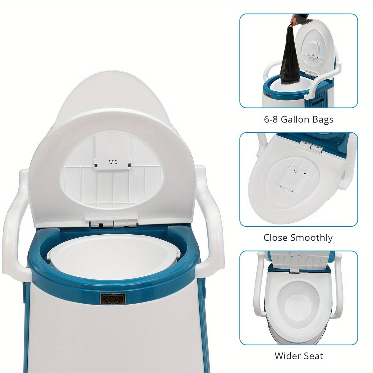 Portable Camping Toilet with Backrest & Handrails – 5 Gallon Detachable Bucket 350 lb Capacity Lightweight Commode for RV Boat Travel Camping