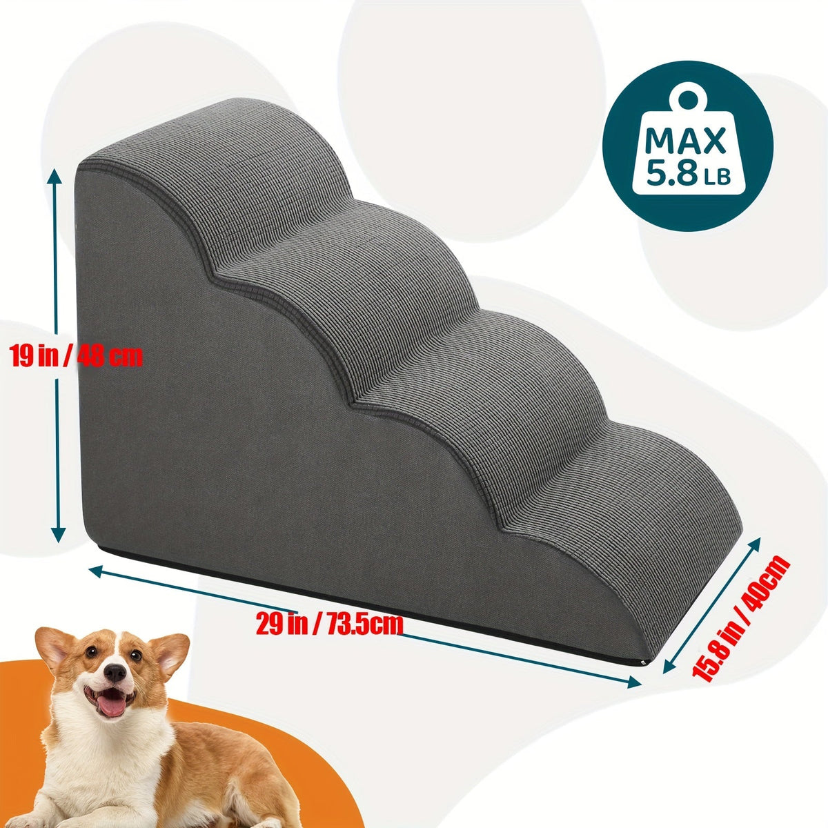Dog Stairs for Bed & Sofa – Non-Slip Pet Steps 2/3/4 Steps for Small Dogs Cats, Removable Washable Cover, Orthopedic Ramp for Senior Dogs, Injured Pets & Joint Pain Relief, 5 Colors