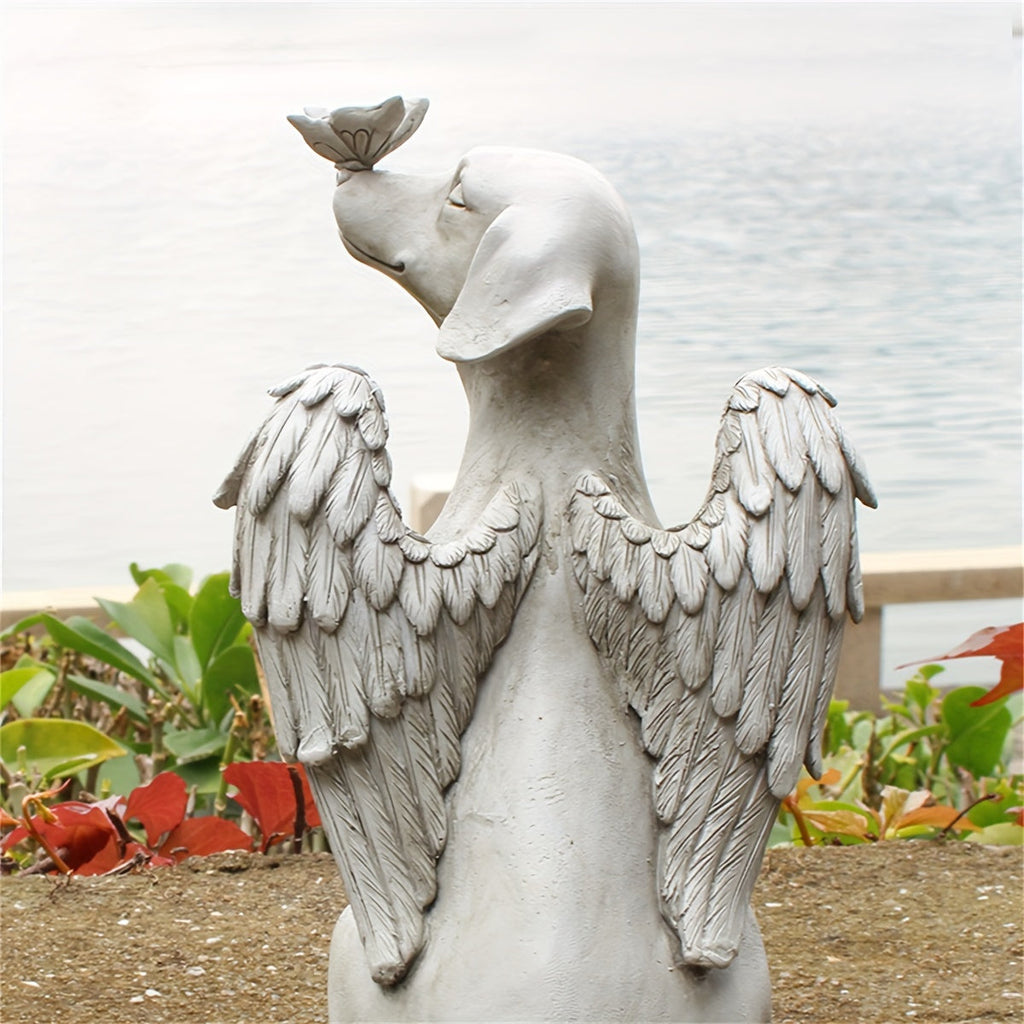 Resin Angel Dog Memorial Statue – Pet Tombstone Garden Sculpture with Salute Pose, Outdoor Lawn & Desktop Dog Cemetery Marker, Heartfelt Gift for Dog Lovers