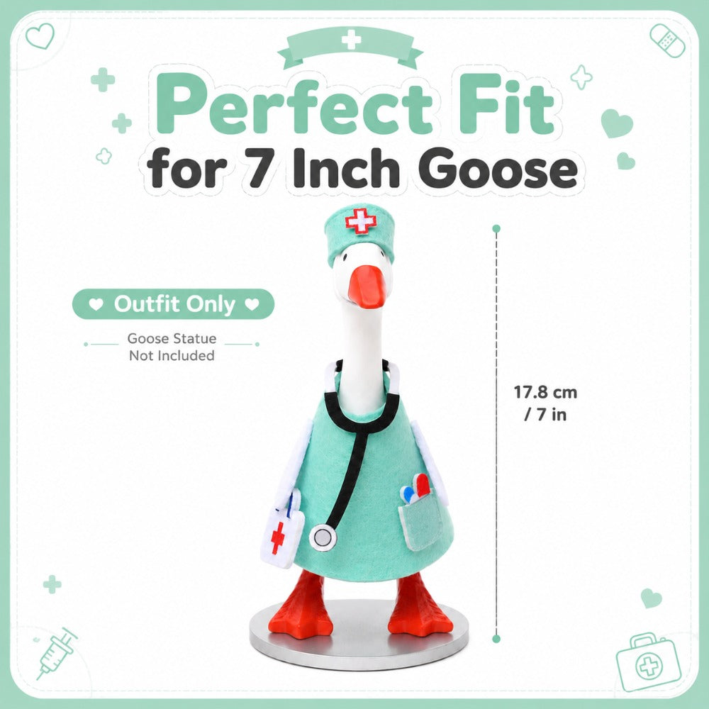 Medical Theme Mini Goose Outfit Set for 7-Inch Desktop Goose Sculpture – Felt Doctor Costume with Mint Green Hat, Stethoscope & Crossbody Bag, Funny Desk Ornament Accessory & Novelty Gift