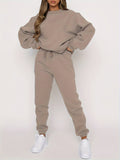 Women's 2 Piece Sweatshirt Pants Set Crew Neck Pullover Elastic Waist Drawstring Jogger Casual Lounge Suit Beige Grey Black Navy Coffee S-XXL