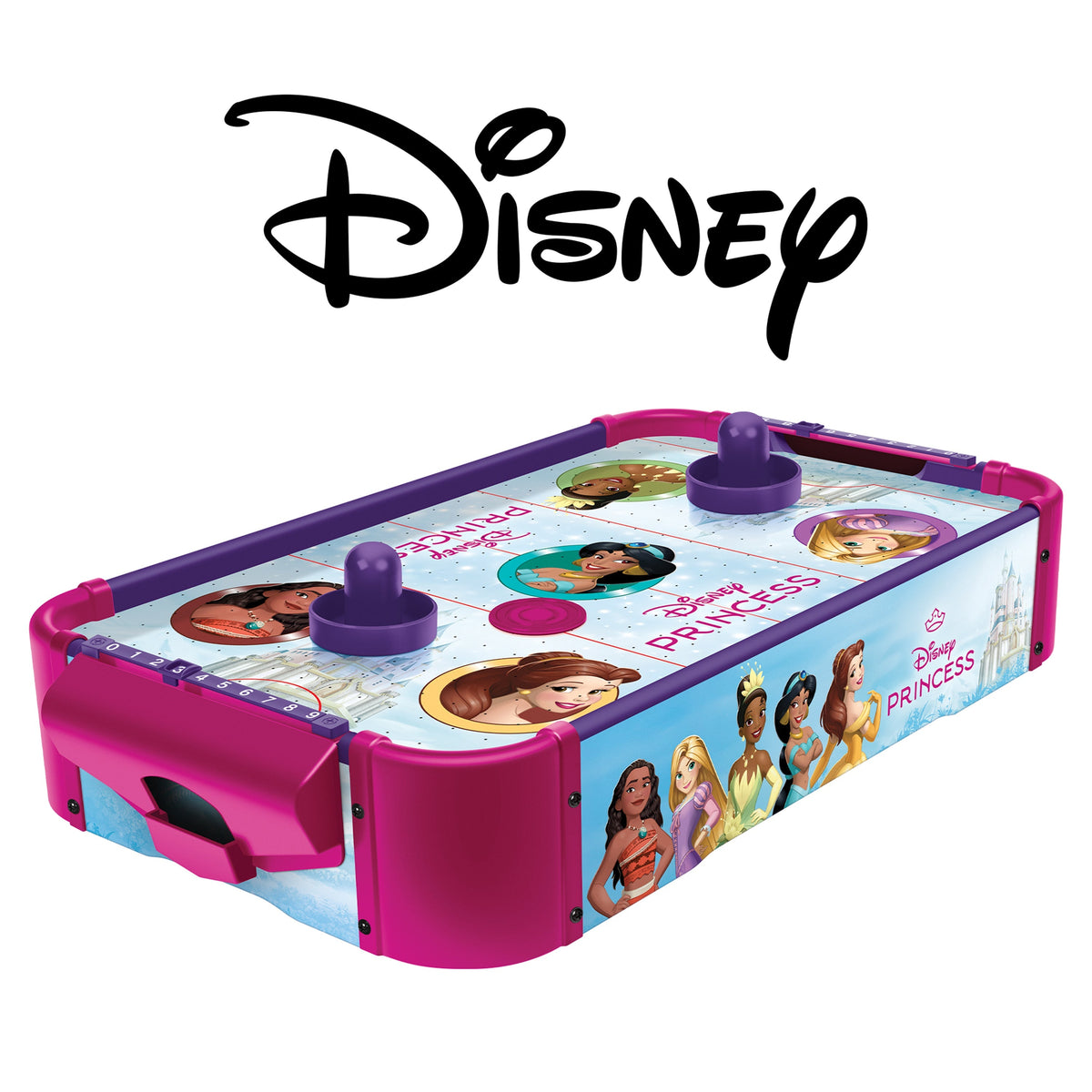 Disney Princess Officially Licensed Electronic Tabletop Air Hockey Table – Smooth Wooden Playing Surface, Manual Score Trackers, Fun Kids Game for Playroom, Birthday & Holiday Gift