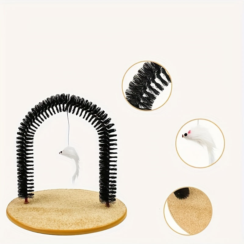 Cat Arch Self Groomer - Interactive Cat Scratching Massage Brush, Self-Grooming Corner Toy for Cats, Removes Loose Hair & Satisfies Rubbing Instinct, No Batteries Required