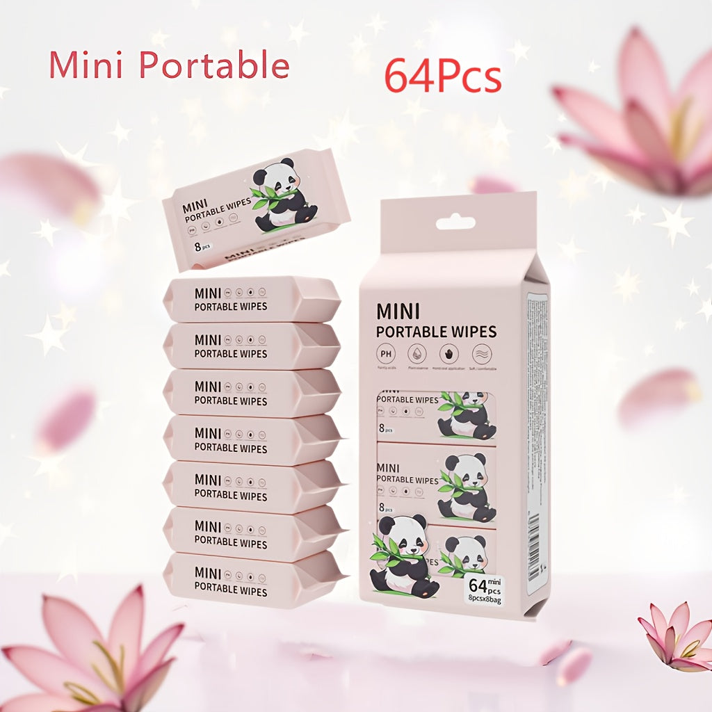Mini Portable Wet Wipes 64 Packs - Alcohol-Free Disposable Wipes for Face, Hands & Pet Cleaning, Travel-Friendly Individual Packets for Cats Dogs and On-the-Go Use