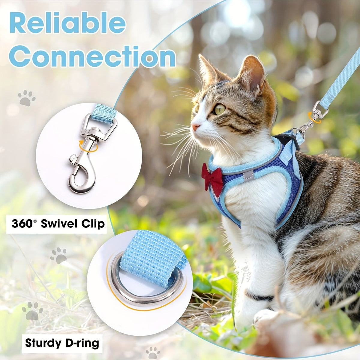 Cat Harness and Leash Set - Escape-Proof Soft Breathable Vest with Reflective Strips for Safe Cat Walking & Travel, Adjustable Kitten Harness for Outdoor Use, 6 Colors 4 Sizes (XS/S/M/L)