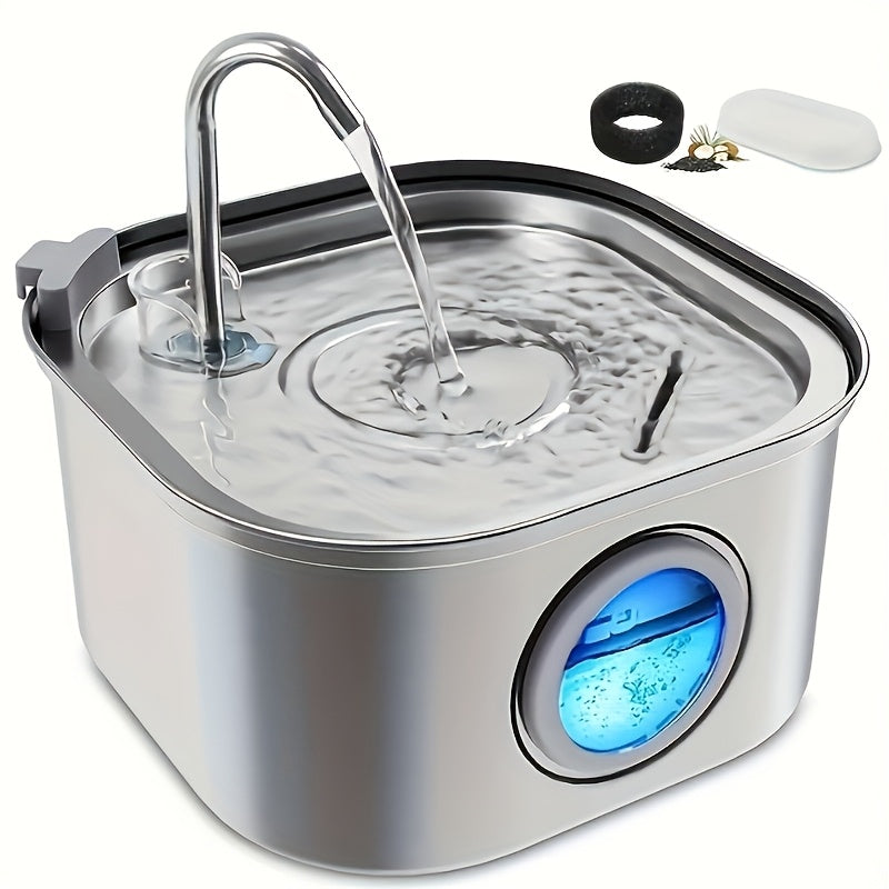 3.2L Automatic Cat & Dog Water Fountain – Stainless Steel Pet Water Dispenser with Multi-Filtration System, Visible Window, Motion Sensor, 2 Flow Modes, Silent Pump, Easy to Clean, for Cats Dogs Rabbits