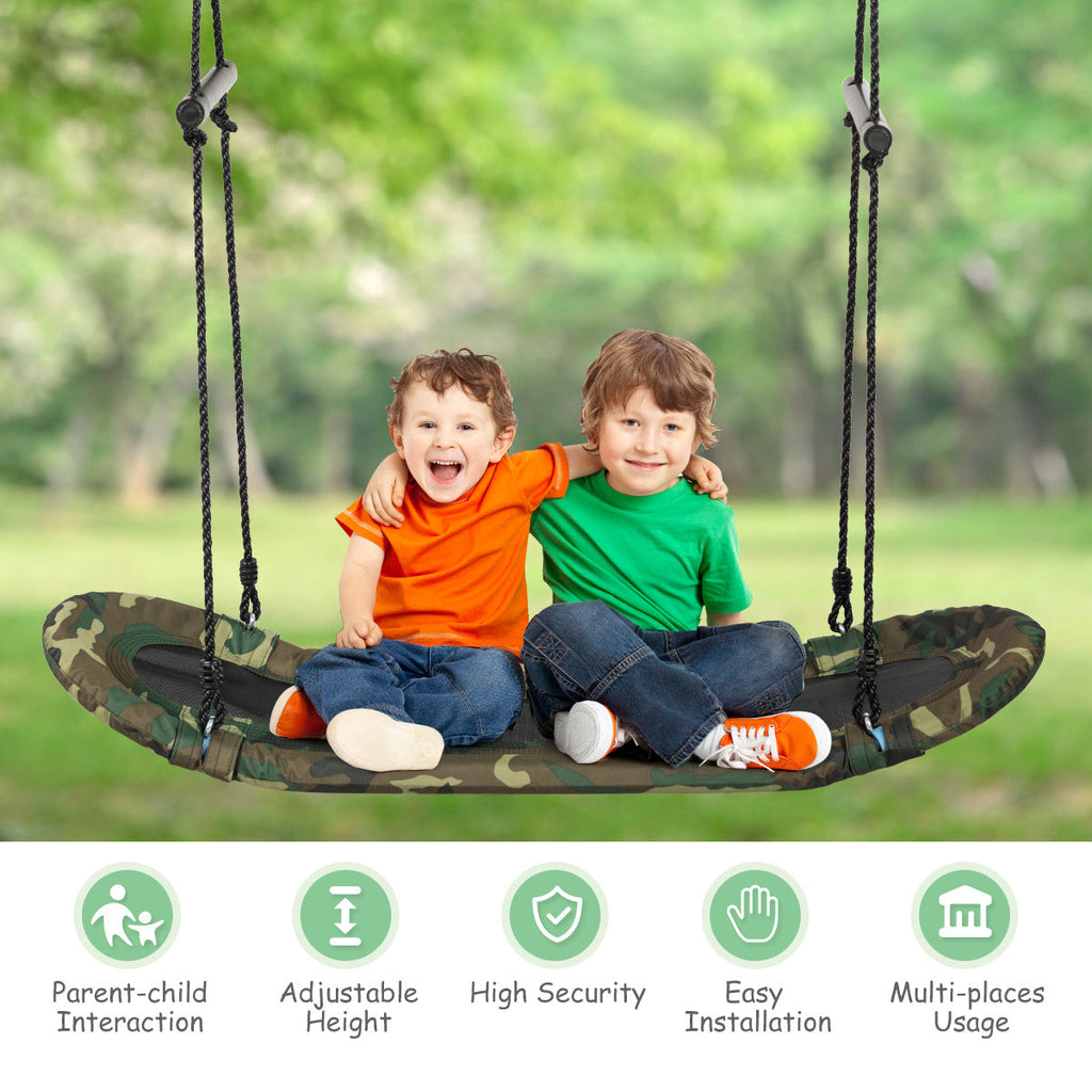 Outdoor Surfing Tree Swing Platform Swing with Soft Foam Handles Adjustable Height 39-63 Inch Saucer Swing Metal Frame 333 lbs Capacity for Kids Backyard Garden