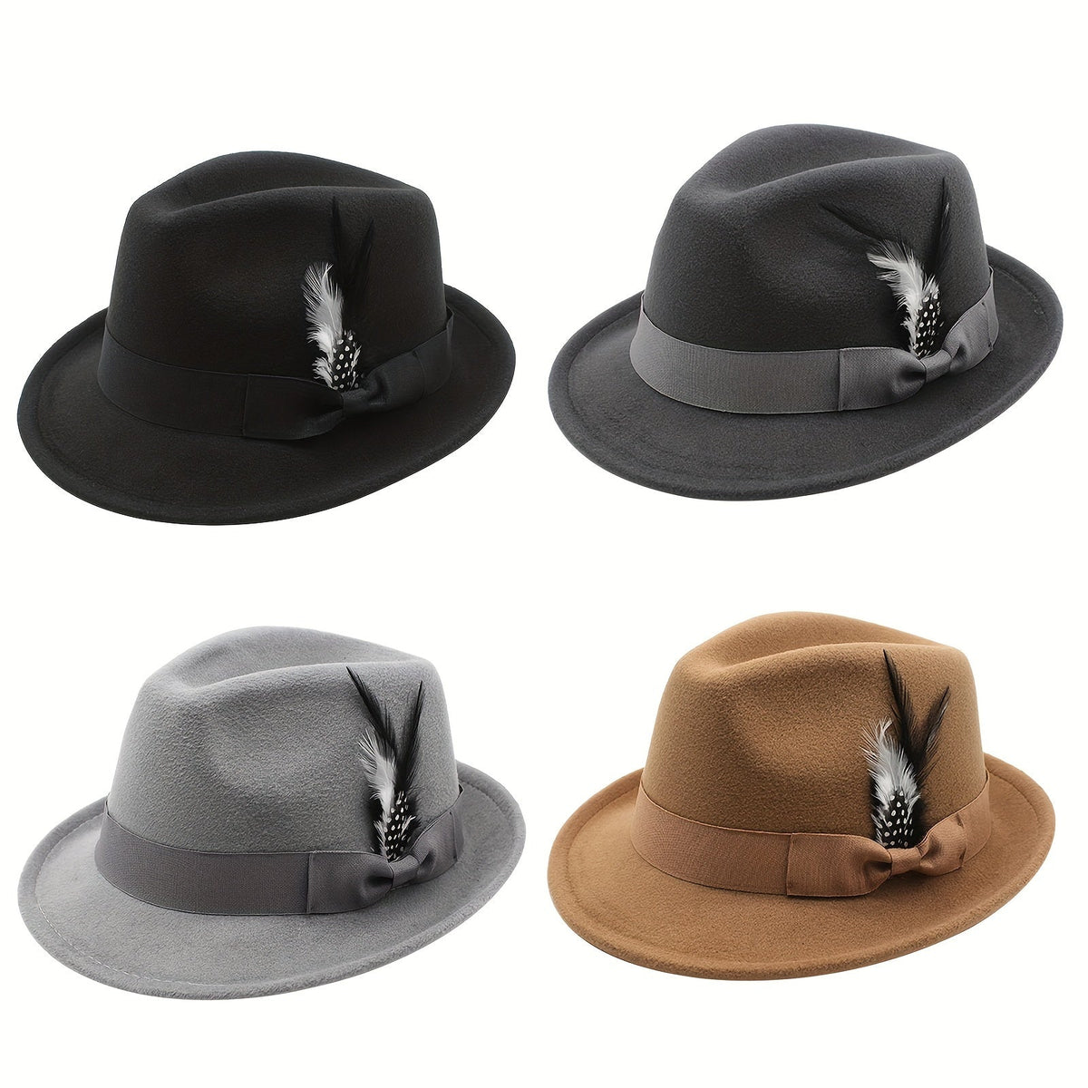 Short Brim Felt Fedora Hat for Men & Women – Classic Feather Panama Dress Hat in 7 Colors, Black Brown Navy Red Gray Coffee, Unisex Jazz Cap for Formal Casual Daily Wear