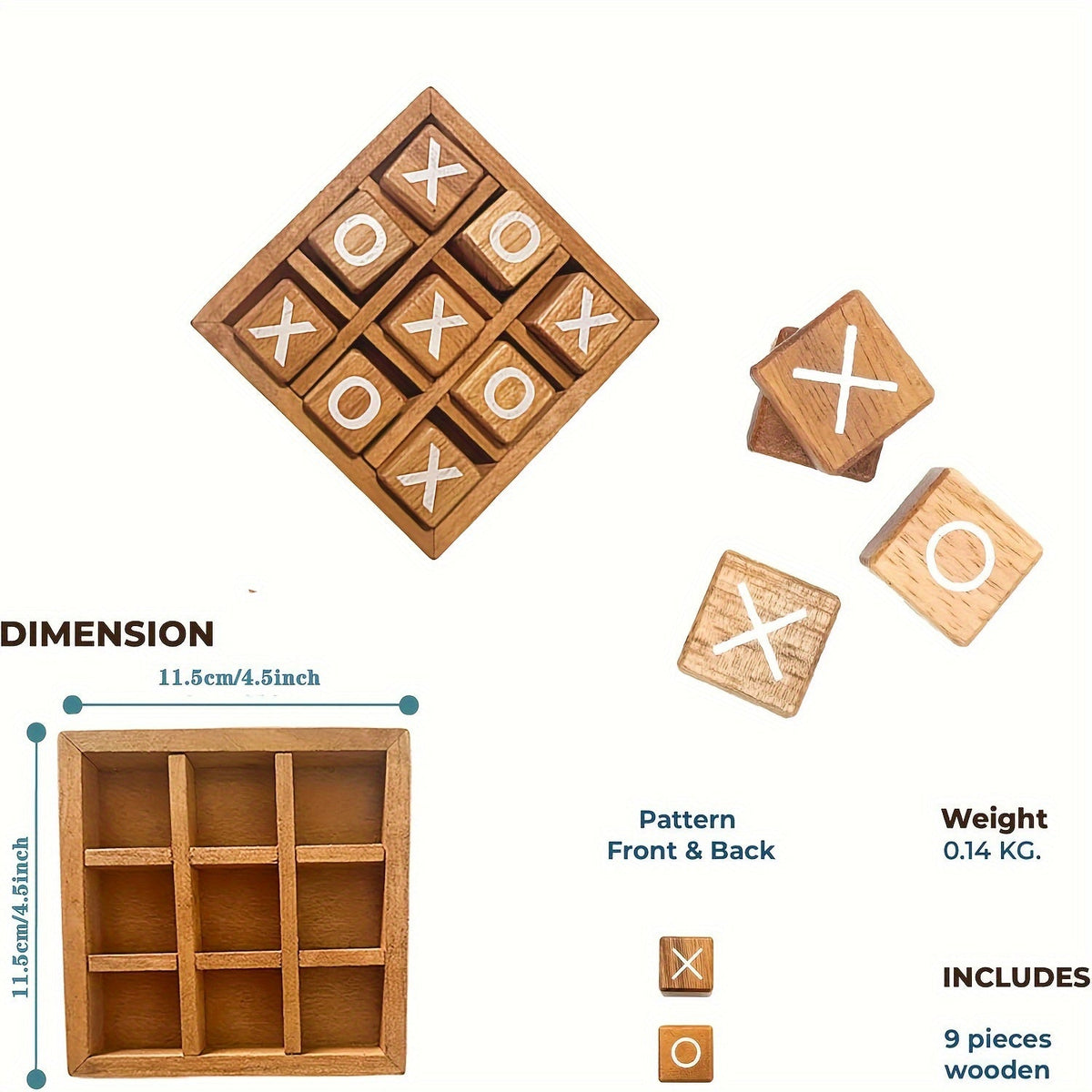 Wooden Tic Tac Toe Board Game 2-Pack – Classic X & O Block Strategy Game for Kids & Family, Educational Parent-Child Interactive Tabletop Game, Fun Gift for Game Night, Christmas & Birthday