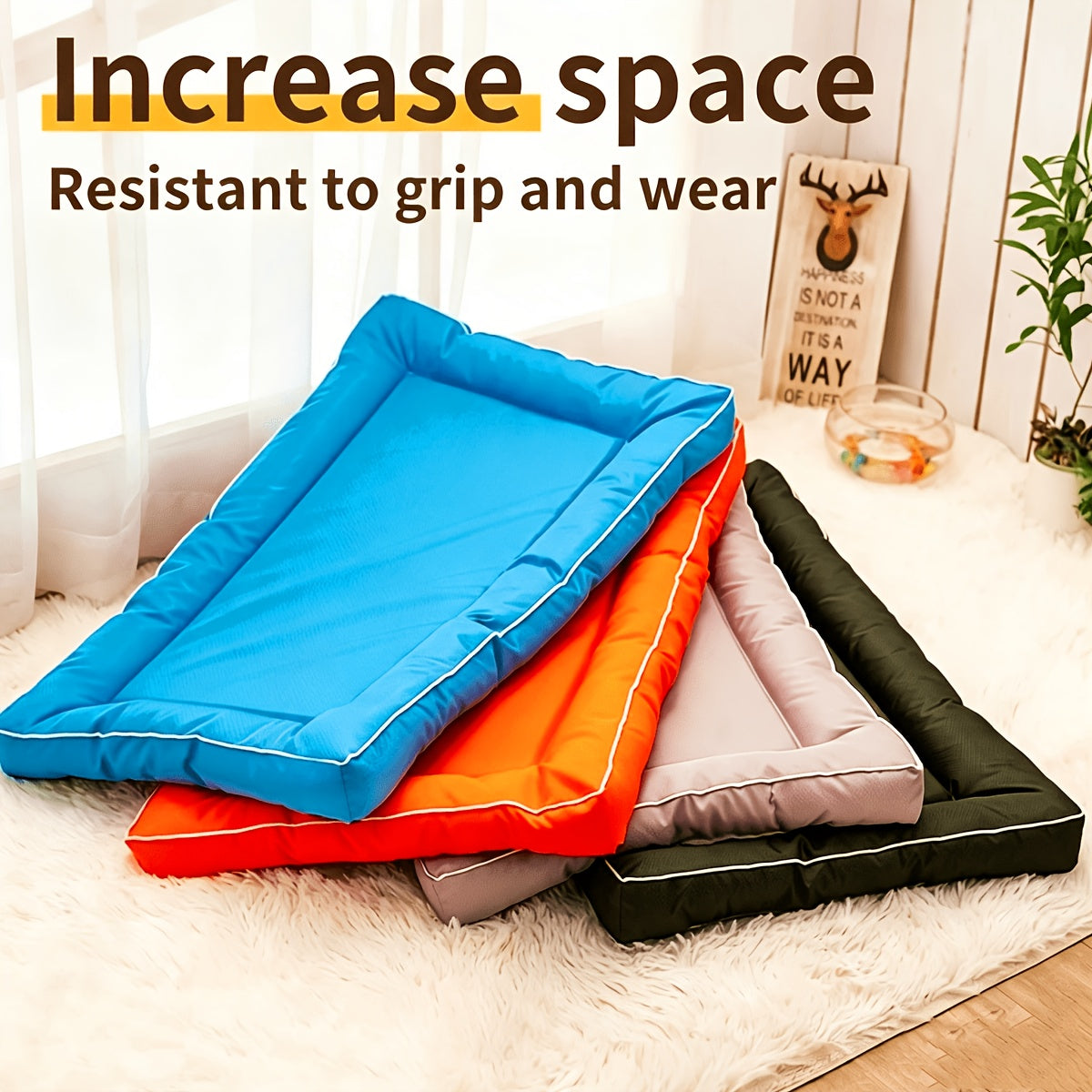 Extra Large Square Dog Bed for Small to Large Dogs – Printed Polyester Non-Slip Pet Mat, Polyester Fiber Filling, All-Season Indoor Dog Kennel Mat Cushion Bed