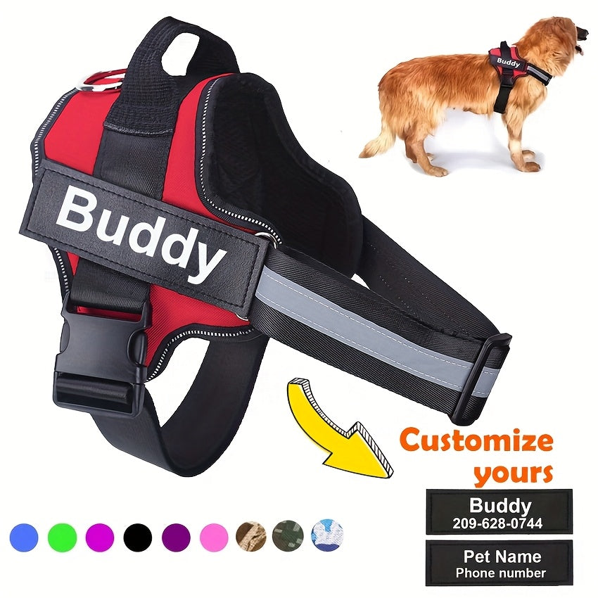 Personalized No-Pull Dog Harness Vest – Reflective Breathable Custom Name Pet Harness for Small to XXL Dogs, Outdoor Walk & Training Vest in 12 Colors Including American Flag & Camo