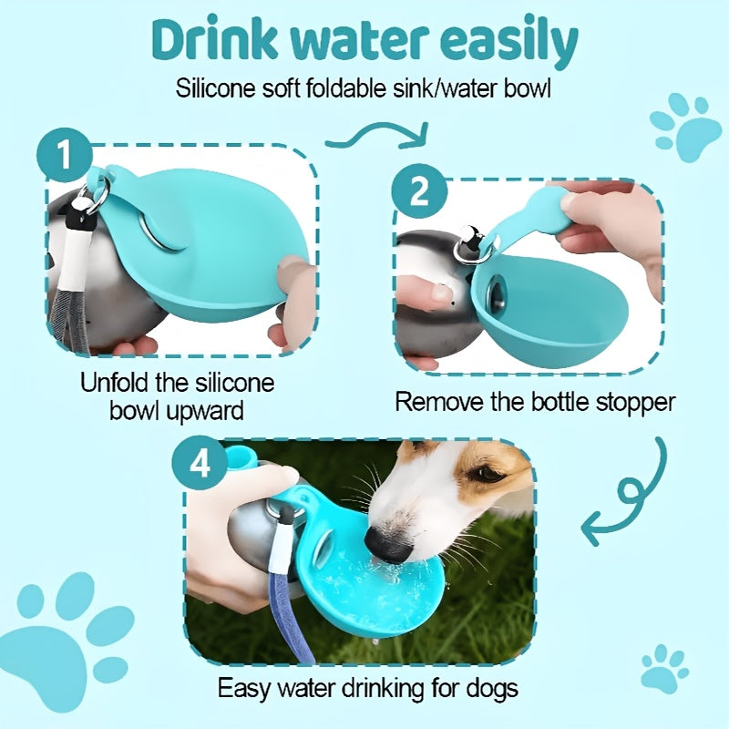 Stainless Steel Pet Travel Water Bottle – 9.6oz Leak-Proof Dog & Cat Drinking Bottle with Foldable Bowl for Outdoor Hiking Walking Camping, 304 Steel, Blue & Pink
