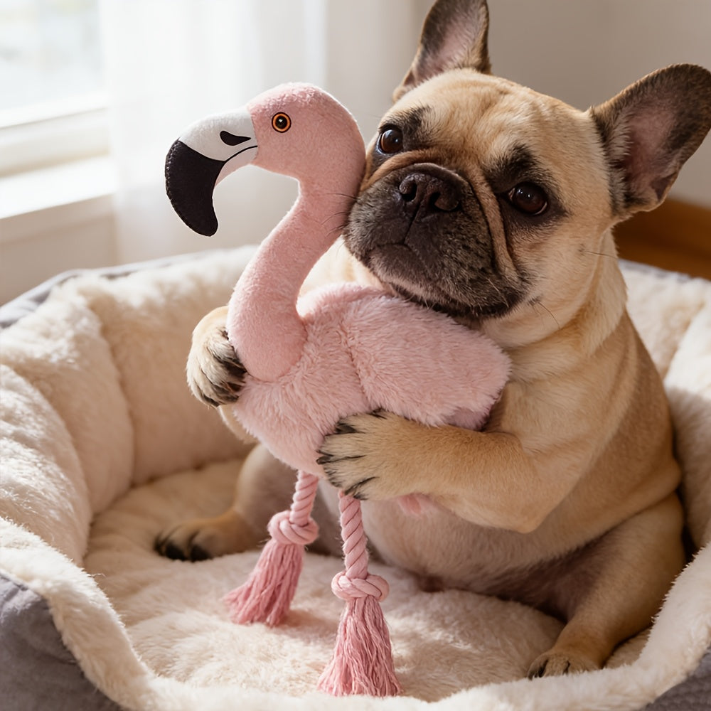 Flamingo Dog Squeaky Toy - Double Layer Tear-Resistant Plush with Built-In Squeaker, Rope & Tassel, Large Interactive Tug Chew Toy for Anxiety Relief, Dental Health, Adult & Puppy Dogs