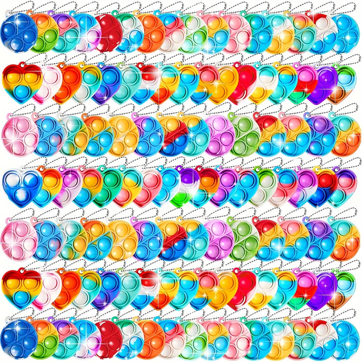 Bulk Sensory Fidget Keychain Party Favors for Kids - 24 / 50 / 90pcs Multicolor Keychains with Hanging Loop, Goodie Bag Fillers, Birthday Party Prizes, Classroom Rewards & Halloween Treat Bag Stuffers
