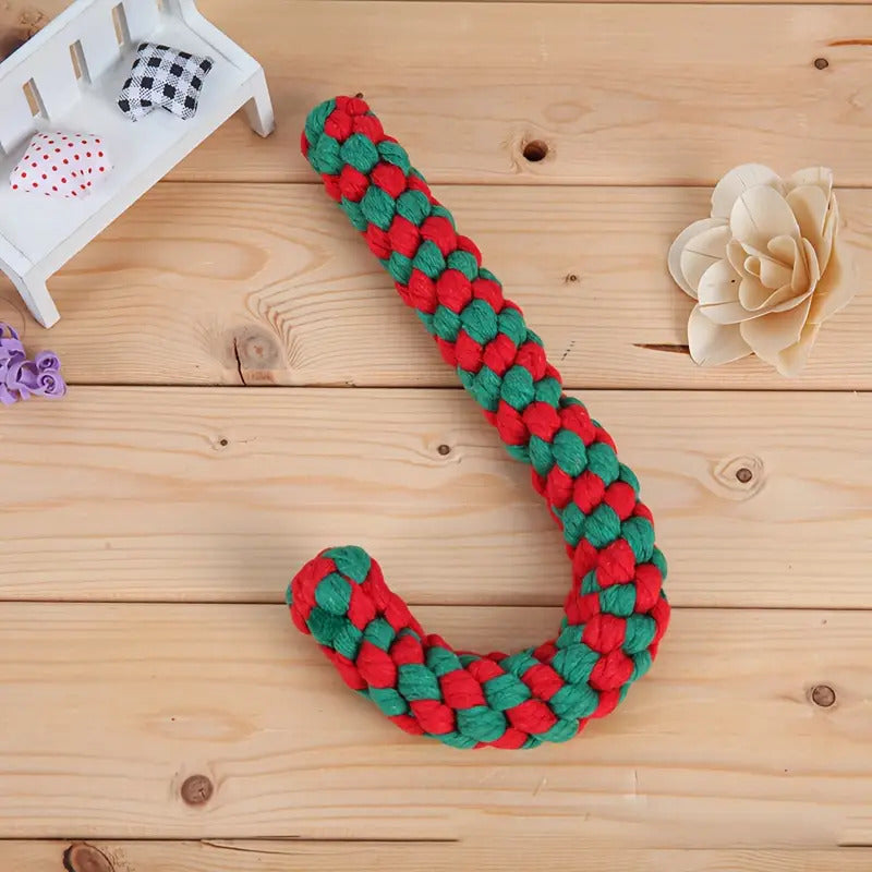 Christmas Dog Rope Toys 3-Pack – Candy Cane Shape Chew-Resistant Tug of War Rope Toy Set for Small & Medium Dogs, Durable Teeth Cleaning Knot Toys in Red, White & Green Holiday Colors