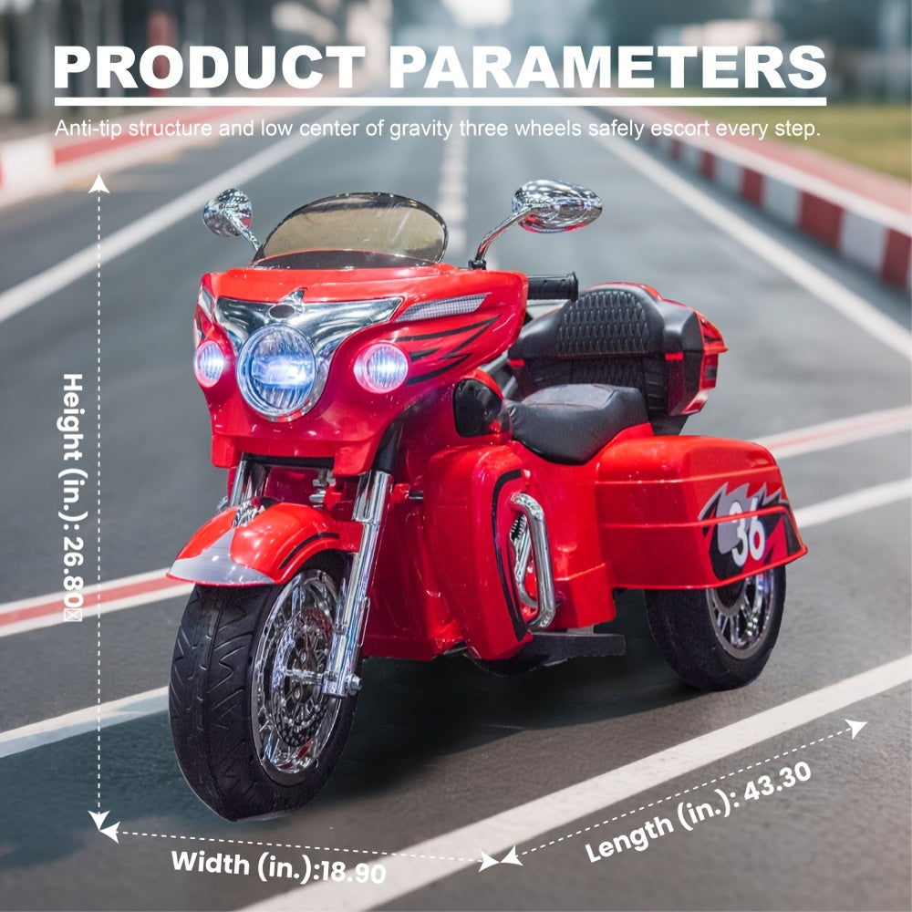 12V Kids Electric Motorcycle 2-Seat Ride On Motorbike with 3 Wheels Bluetooth USB LED Light Storage Box Safe Durable for Boys Girls Ages 3 to 8 Birthday Christmas Gift Black White Red