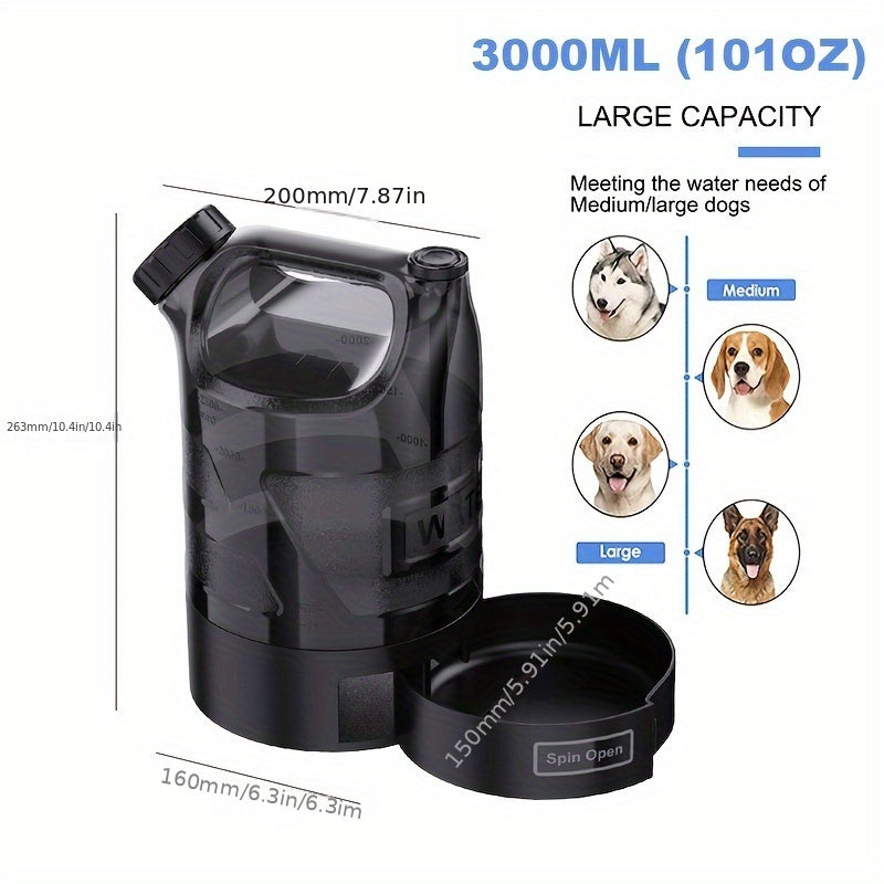 Dog Water Bottle Dispenser 3000ml/101oz with Pull-Out Drinking Bowl - Portable Travel Water Bowl for Dogs Camping Hiking Walking Park Beach - Large Capacity Pet Water Bottle Leak-Proof BPA-Free