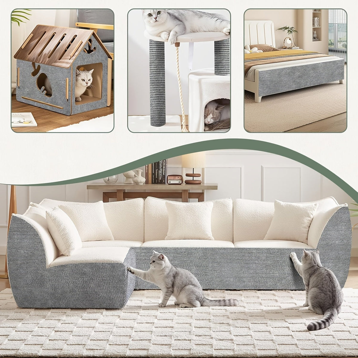Cat Scratch Furniture Protectors Self-Adhesive - Trimmable Sofa & Wall Scratch Guards, Durable Cat Scratching Deterrent Pads for Couch, Chair, Door Frame