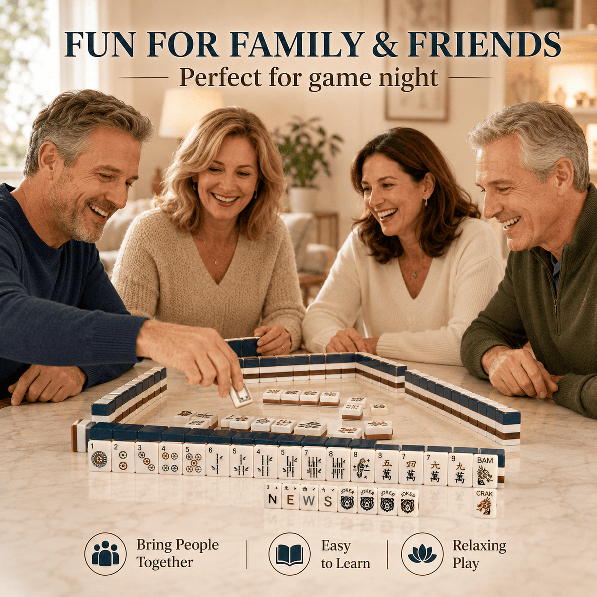 American Mahjong Set 160 Tiles with 4 Dice - Black Bear Theme Acrylic Tiles, 4-Layer Color Design, Easy-Read Tabletop Board Game for Family Gatherings & Parties | Fun Holiday Gift for Adults