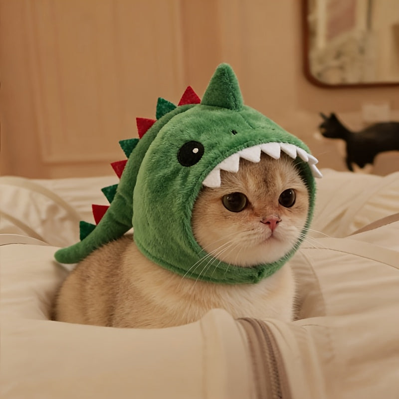 Cat Dinosaur Hat Costume - Funny Cute Cartoon Dinosaur Headgear for Cats & Small Dogs, Soft Pullover Pet Costume Ornament, Perfect for Photos, Holidays & Halloween, Adorable Cat Gift