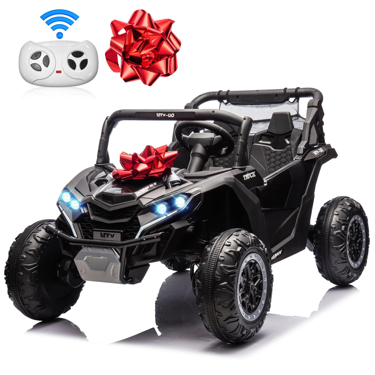 24V 2-Seater Kids Ride-On UTV with Parent Remote Control – 4WD Electric Off-Road Vehicle with 3 Speeds, LED Lights, Bluetooth Music & Suspension for Boys & Girls Ages 3-8