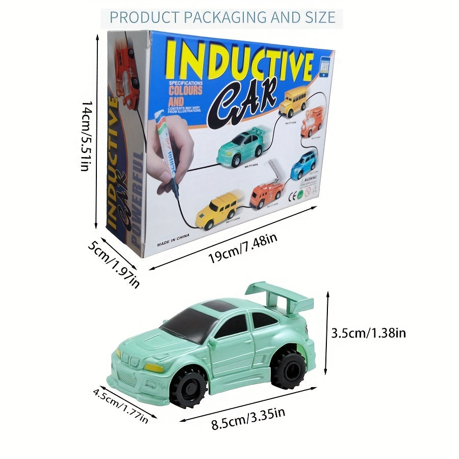 Magic Pen Line Induction Toy Car for Kids – Automatic Road-Following Mini Vehicle – Racing Car Building Blocks, Train, Fire Truck, School Bus, Off-Road – Creative STEM Toy Gift for Boys & Girls Ages 3+