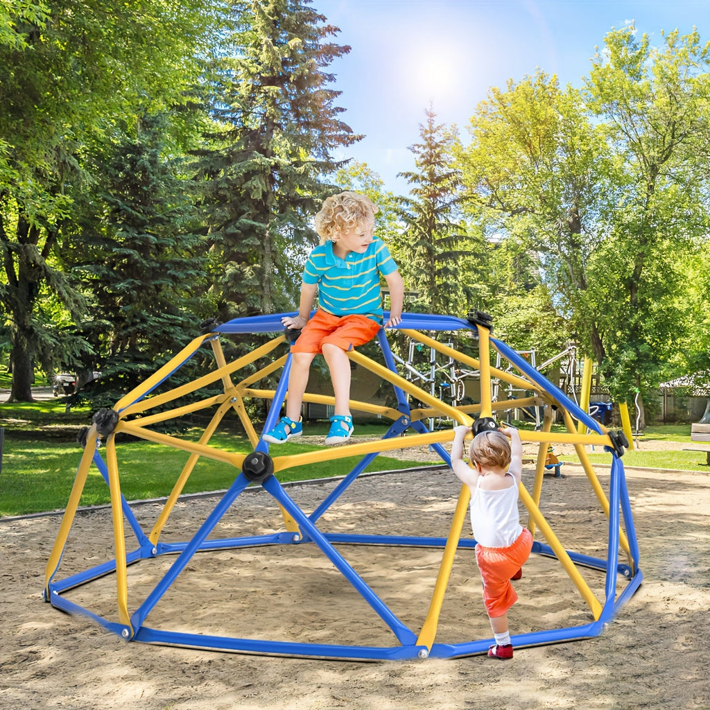 6-Foot Outdoor Kids Climbing Dome Backyard Jungle Gym with Stainless Steel Frame Weather-Resistant 600 Lbs Capacity Safe Activity Center Gift for Boys Girls Ages 3 to 10 Years Yellow Blue