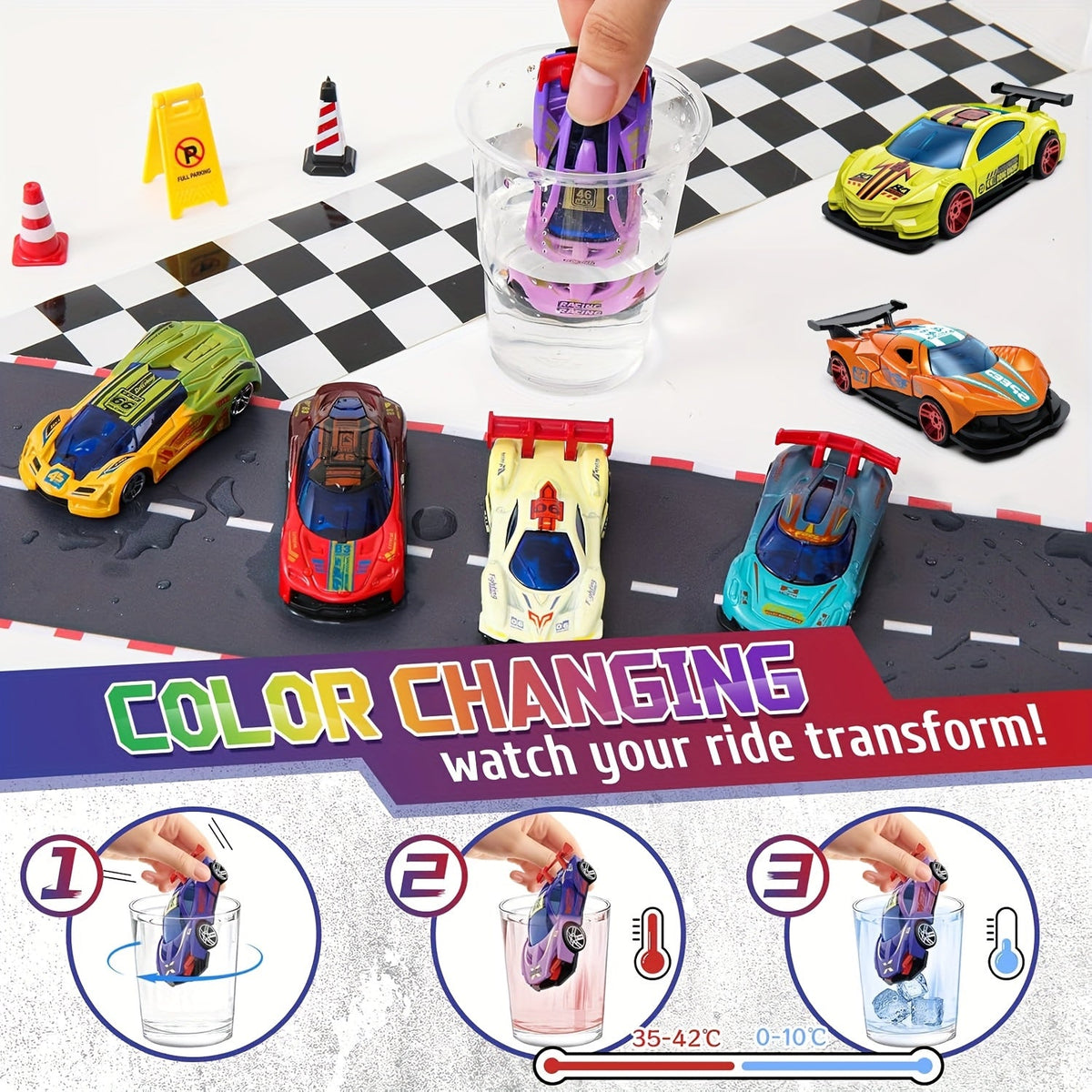 Color-Changing Alloy Toy Cars – Thermal Temperature Sensing Magic Die-Cast Vehicles – Hot & Cold Color Change Bath Toys for Kids – 2, 3 or 6 Pack – Party Favor & Goodie Bag Filler Gift for Boys