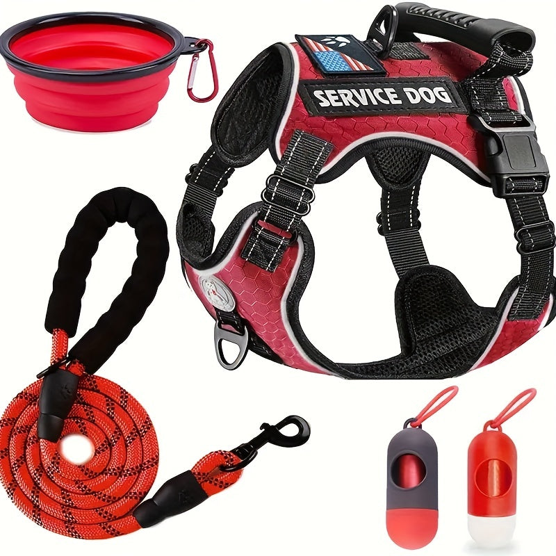 Reflective Dog Harness Vest with Leash Shock-Absorbing No-Pull Pet Harness with Night Vision Reflective Strips Comfortable Vest Style for Small Medium Large Dogs