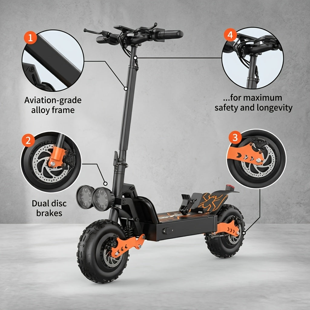 LOVEBike GT28 Dual Motor Foldable Electric Scooter for Adults – 54.6V 30Ah Battery, 55-Mile Range, Fat Tire Off-Road E-Scooter with Dual Headlights, 60 lbs