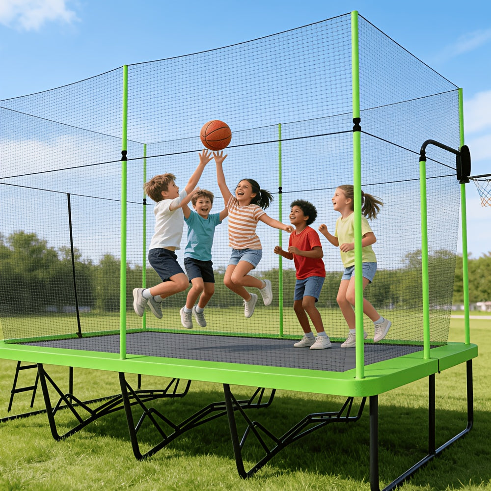 10 x 17 FT Rectangular Trampoline with Enclosure Net – ASTM F2225 Certified, 352 lb Capacity, Reinforced Welded Base, Superior Bounce for Family Gymnastics & Athletic Training