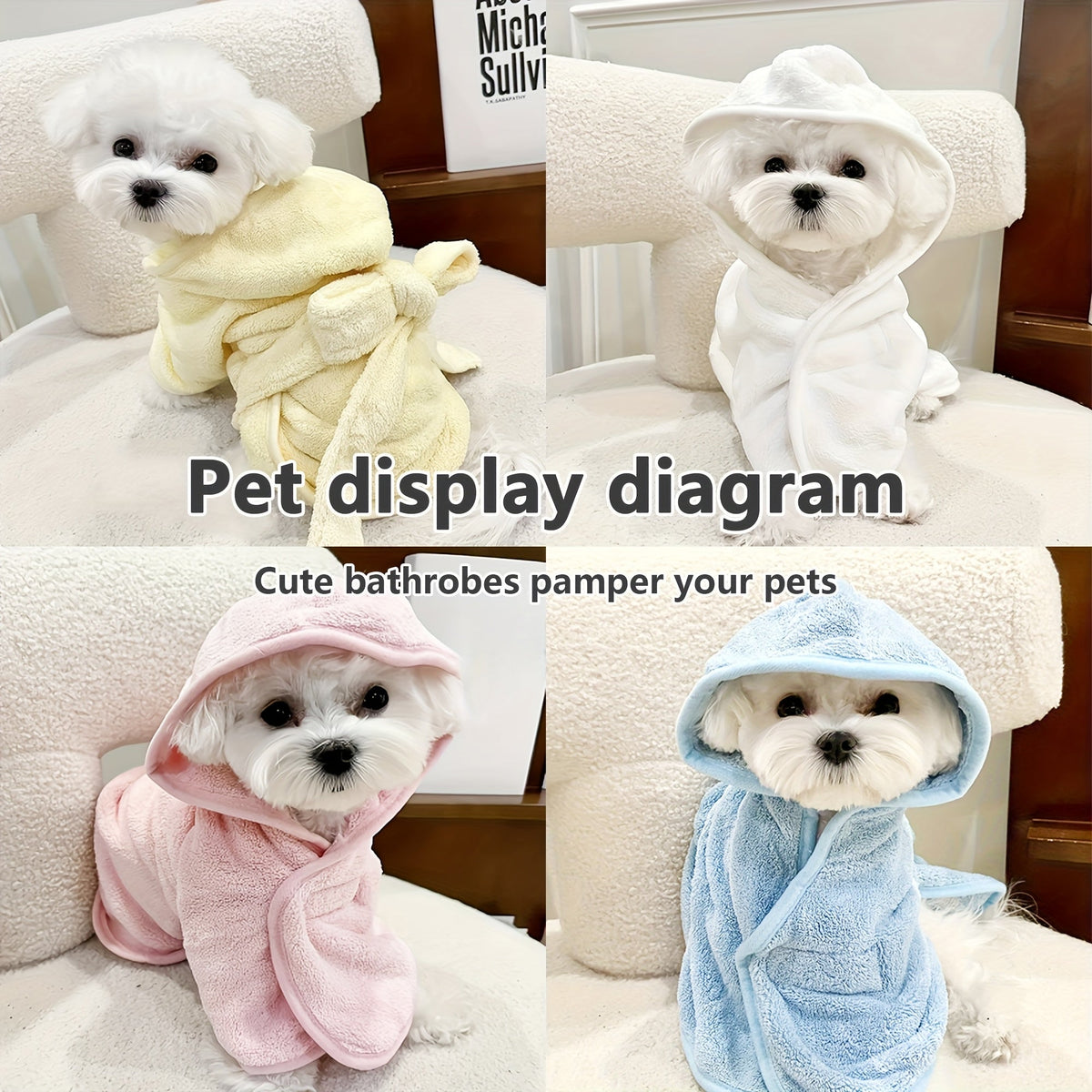 Ultra-Absorbent Pet Bathrobe for Dogs and Cats - Quick-Dry Soft Microfiber Towel Robe with Secure Closure for Small Dogs Cats and Kittens, All-Season Comfort, 6 Colors & Sizes S M L