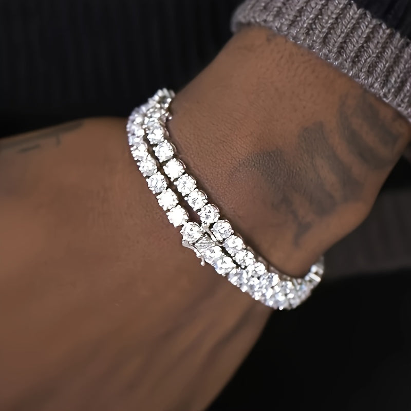 925 Sterling Silver 5mm Moissanite Tennis Bracelet – Sparkling Lab Diamond Hip Hop Luxury Jewelry Gift for Women, Banquet Wedding Anniversary Birthday Christmas Mother's Day