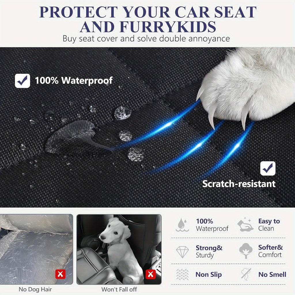 Dog Car Seat Cover Pet Hammock 600D – Waterproof Scratch-Proof Rear Seat Protector with 4 Side Pockets & Non-Slip Backing, Fits Cars, Trucks & SUVs, Universal Fit for All Dog Breeds