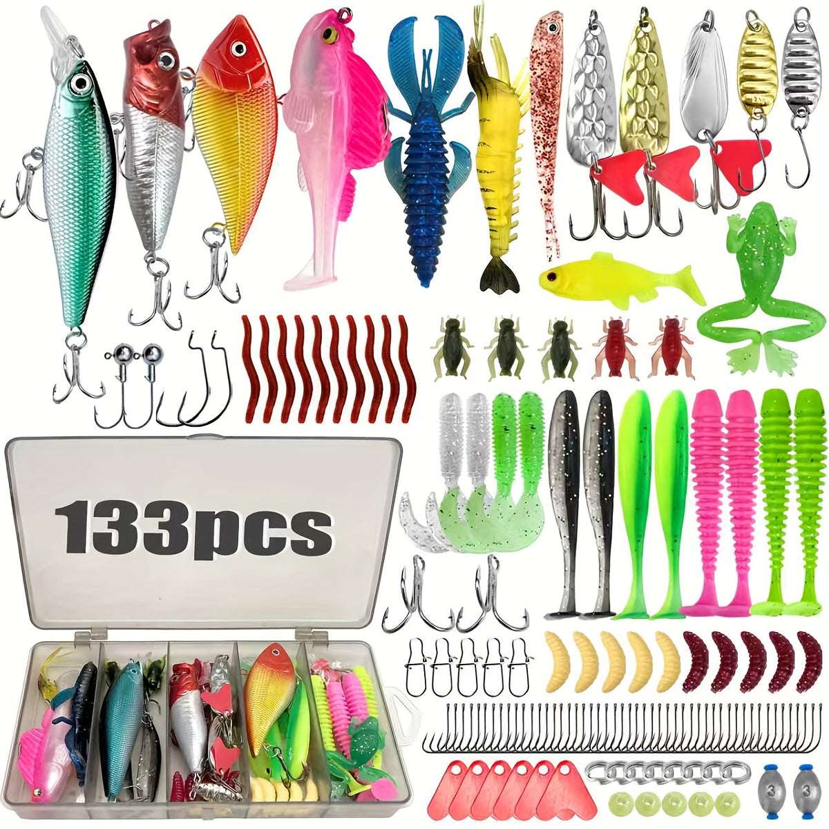 Fishing Tackle Set Complete Freshwater Kit 83 to 409 Pieces – Spinnerbaits, Crankbaits, Jig Heads, Sinkers, Hooks & Carry Case, Ultimate Bass Fishing Lure Assortment for Beginners and Pros