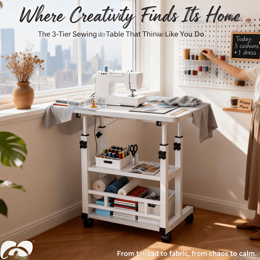 3-Tier Rolling Folding Desk with Wheels Height Adjustable Expandable Desktop Storage Shelf for Laptop Study Home Office Bedroom Living Room Computer Table