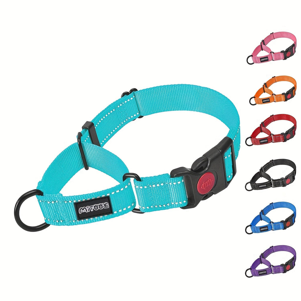 Reflective Dog Collar with Safety Locking Buckle - 1 Inch Wide, Adjustable for Small Medium Large Dogs, Night Visibility Training Collar