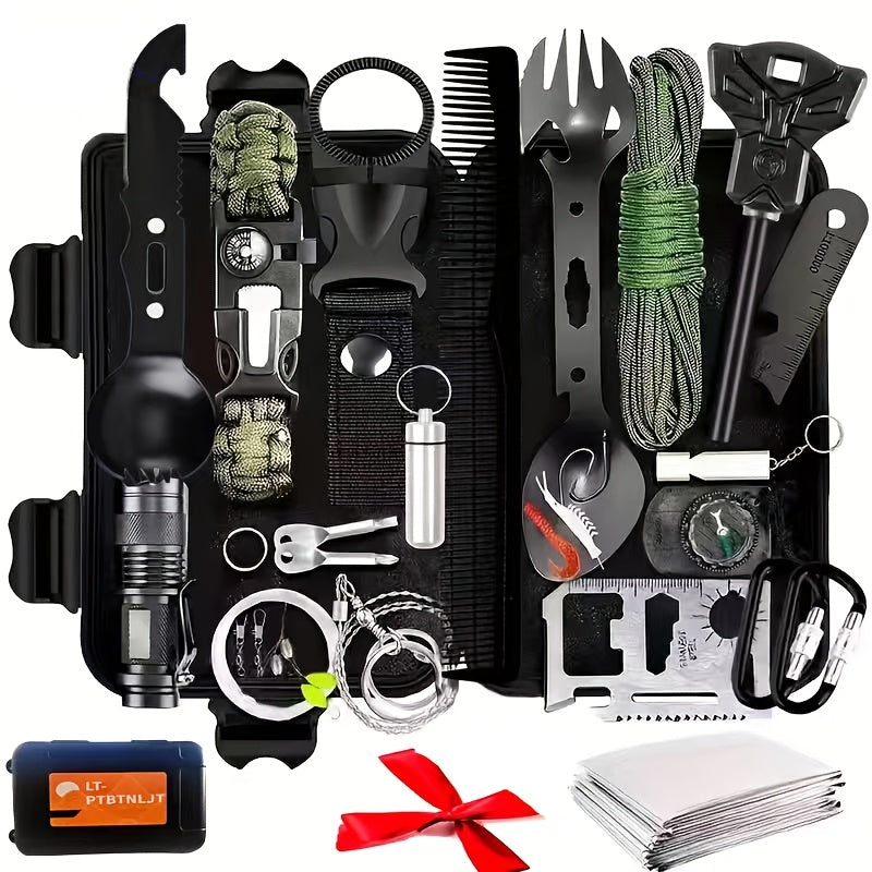 Men's Survival Kit 12 to 115 Piece Emergency Gear Set with Flint Fire Starter Multi-Tool for Camping Hiking Hunting Fishing Outdoor Adventure Gift for Dad Husband