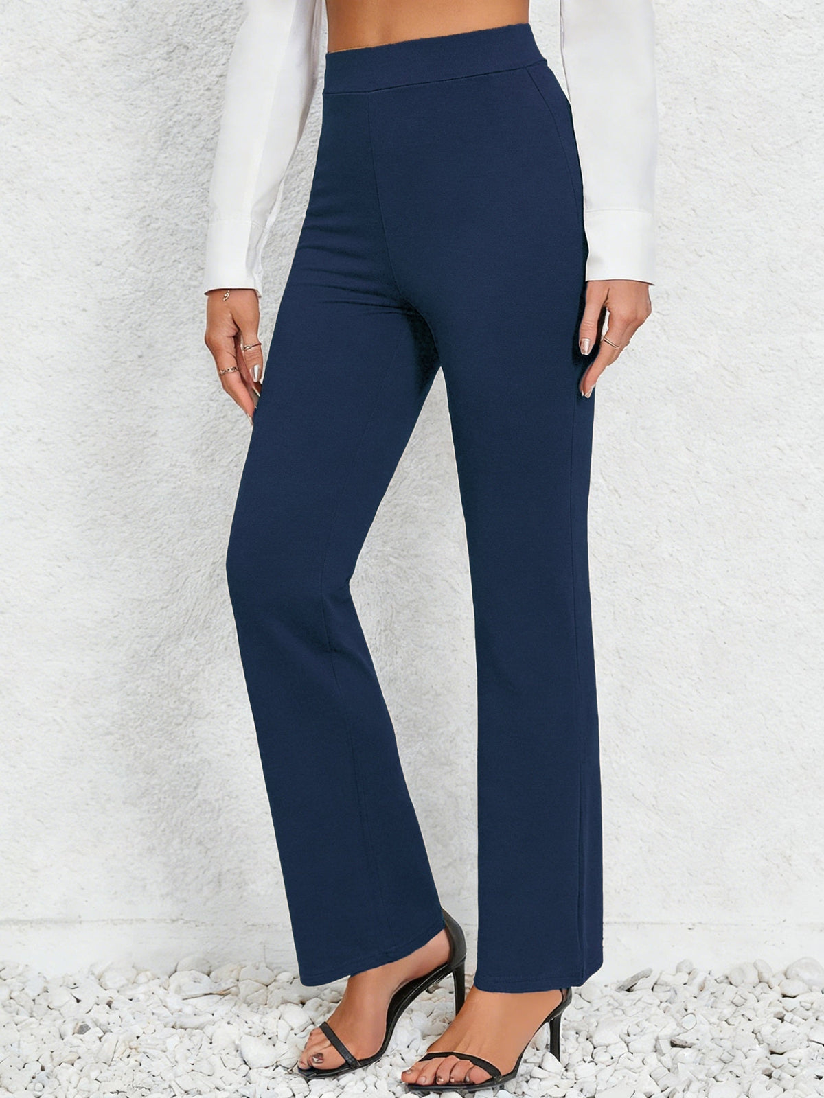 Women's Elastic Waist Straight-Leg Pants – Four-Way Stretch 95% Polyester Loose Fit Machine Washable All-Season Casual Trousers